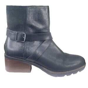 Sorel Women's Cate Buckle Black Leather Side Zip Ankle Boot Size US 7